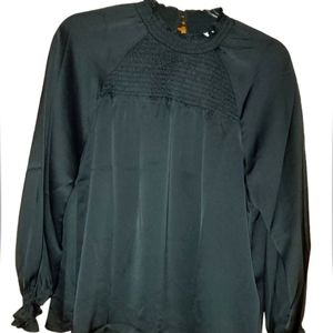 Nanette Lepore NWT Black Smocked Soft Flowy Boho Blouse, Size M